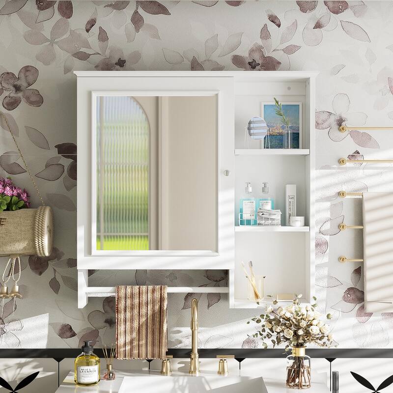 Modern Wall Mounted Design,Wall Mounted Bathroom Storage Cabinet,Medicine Cabinets with large mirror door - White