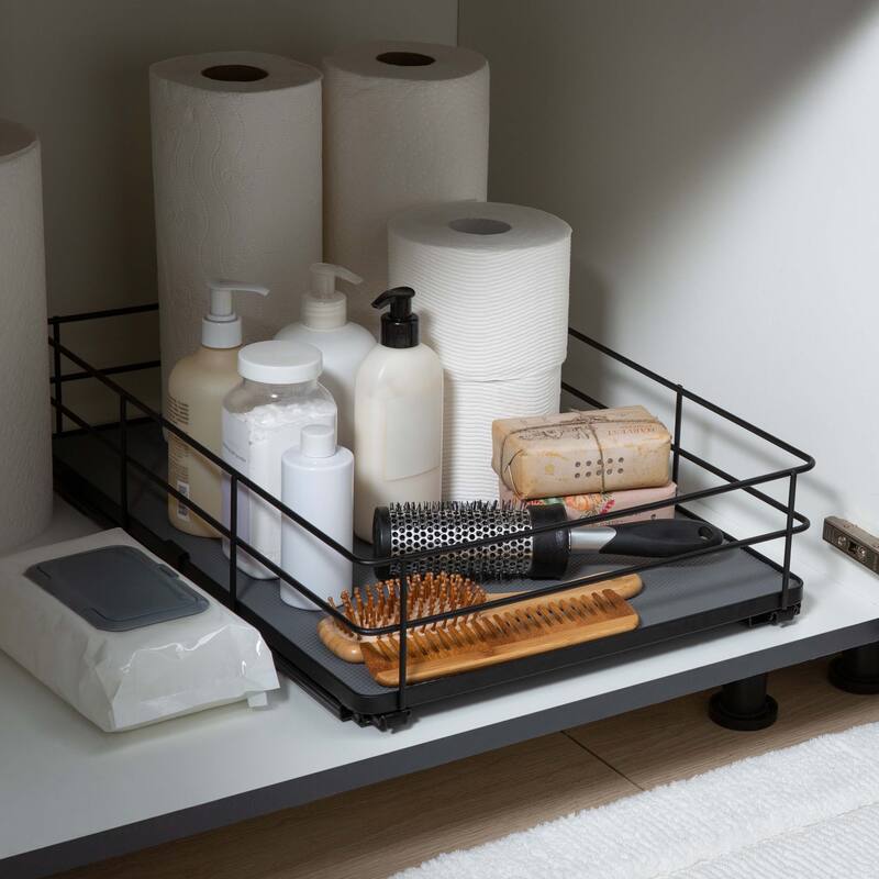 Organize It All Large Slide Out Shelf Organizer in Matte Black
