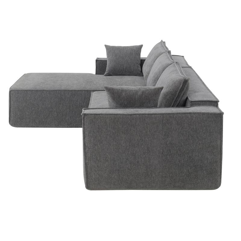 111.5" L-Shaped 4-Seat Modular Sofa with Chaise, 2 Pillows, Wrinkle-Resistant Chenille, and All-Sponge Construction