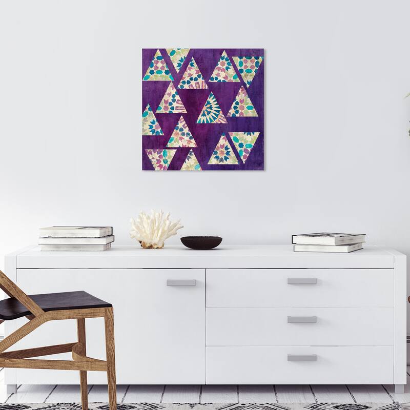 Wynwood Studio Canvas Abstract Deco Triangles Purple and Dark Purple Traditional Wall Art Canvas Print - 20 x 20