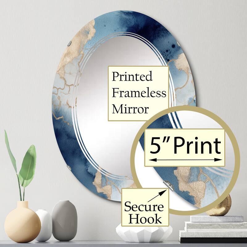 Designart "Blue and Gold Marble Clouds VIII" Fractals Modern Wall Mirror