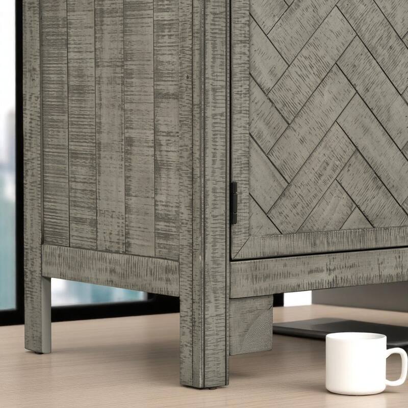 60" Storage Sideboard Cabinet with Pine Veneer, 3 Doors, Adjustable Shelves, MDF Frame for Entryway or Study Room