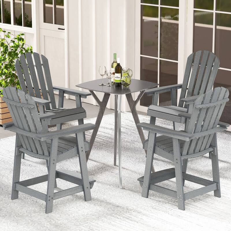 Gymax 4PCS Bar Stool HDPE Chair w/ Armrest Footrest Home Indoor - Counter Height - Grey - Set of 4