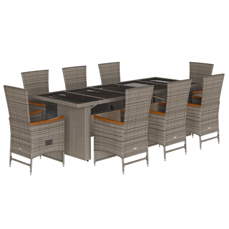 vidaXL Patio Dining Set with Cushions Garden Outdoor Furniture Gray Poly Rattan - 22.8" x 24.4" x 42.5"