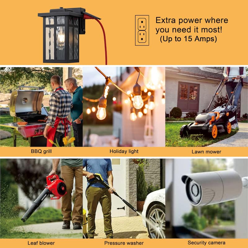 C Cattleya Matte Black Outdoor Wall Light with Water Glass and GFCI Outlet