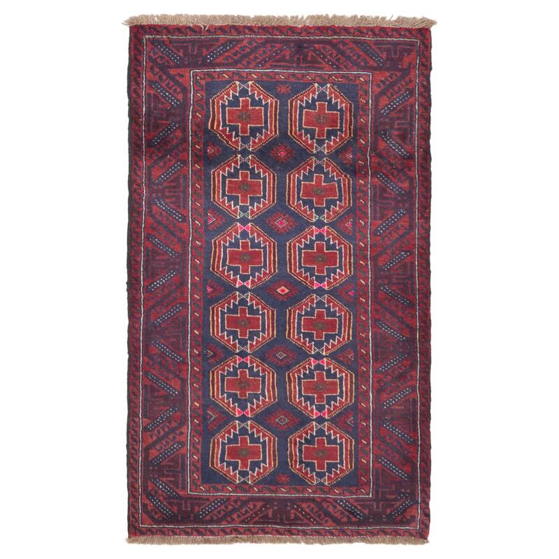 ECARPETGALLERY Hand-knotted Baluch Dark Navy, Red Wool Rug - 3'2 x 5'6
