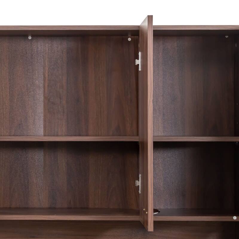 70.87" Tall Wardrobe& Kitchen Cabinet, with 6-Doors, 1-Open Shelves and 1-Drawer for bedroom,Walnut