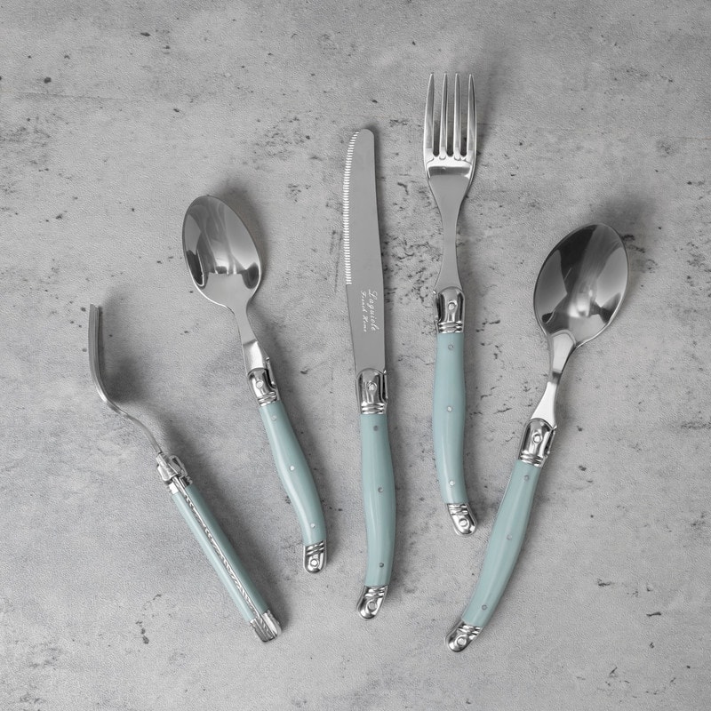 French Home Laguiole Connoisseur 20-Piece 18/10 Stainless-Steel Misty Blue Flatware Set