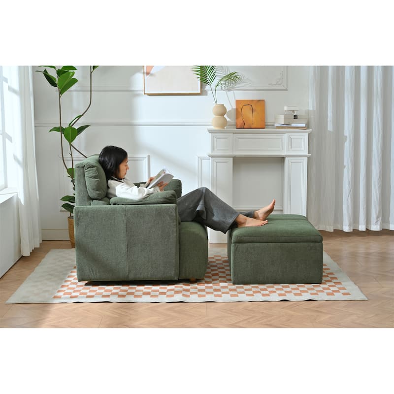 GDFStudio - Oversized 35" Accent Chair with Storage Ottoman