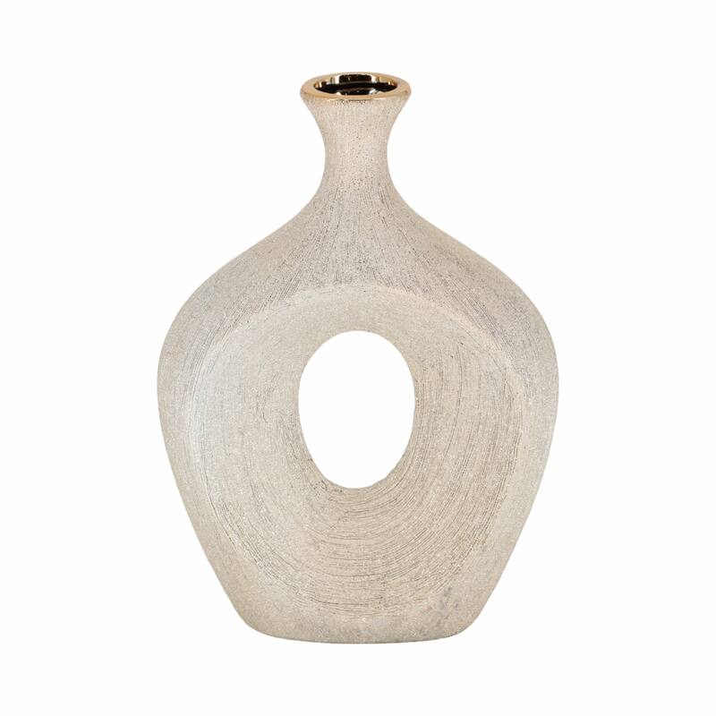 Modern Ceramic Textured Oval Cut-Out Vase - Home Decor - 13"