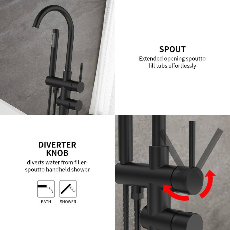 Floor Mount Bathtub Faucet Freestanding Tub Filler Standing High Flow Shower with Handheld Shower Mixer Taps Swivel Spout