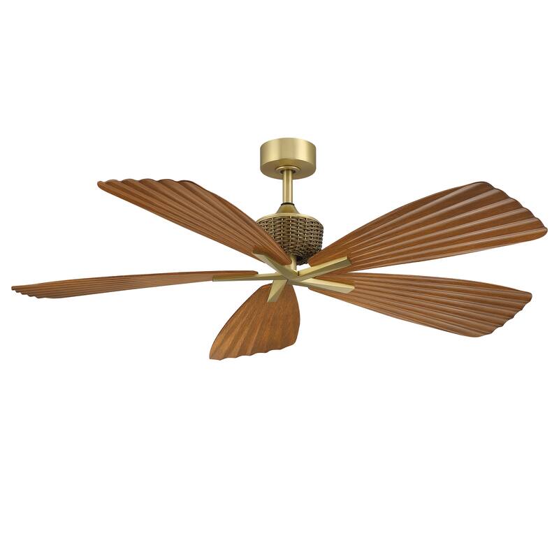 56" Tropical Brown Palm Leaf 5-Blade Indoor Outdoor Ceiling Fan with Remote, No Light