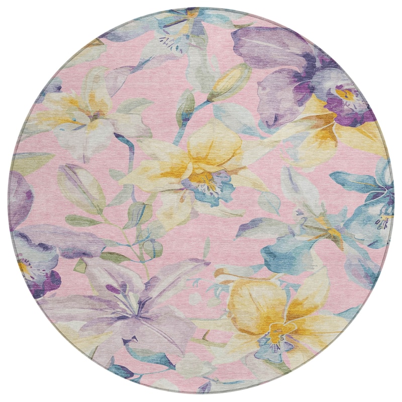 Machine Washable Indoor/ Outdoor Modern Floral Chantille Rug