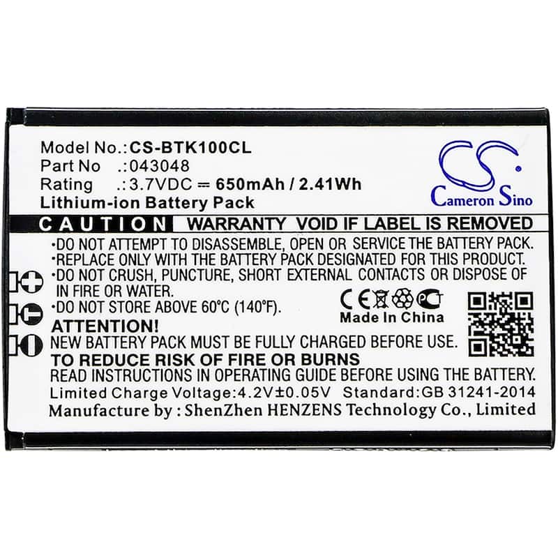 Battery for BT Elements 1K 043048 CS-BTK100CL Cordless Phone 3.7v 650mAh Li-ion - Black