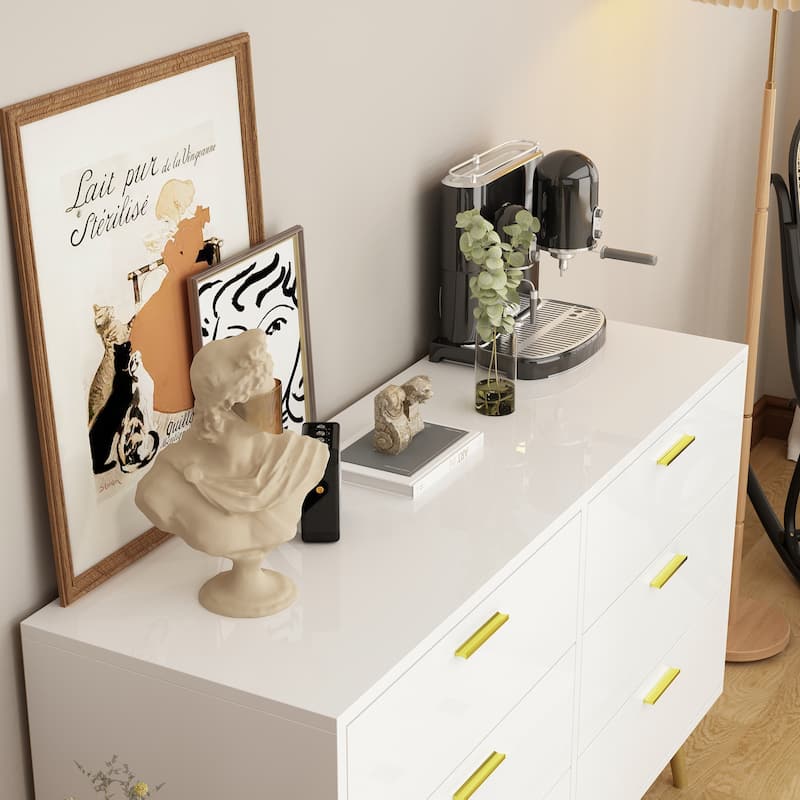 6-Drawer Double Dresser with Gold Accents Bedroom Storage Solution