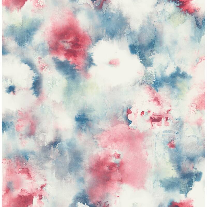 Seabrook Designs Watercolor Bloom Abstract Unpasted Wallpaper - 20.5 in. W x 33 ft. L - Denim Blue & Hot Pink