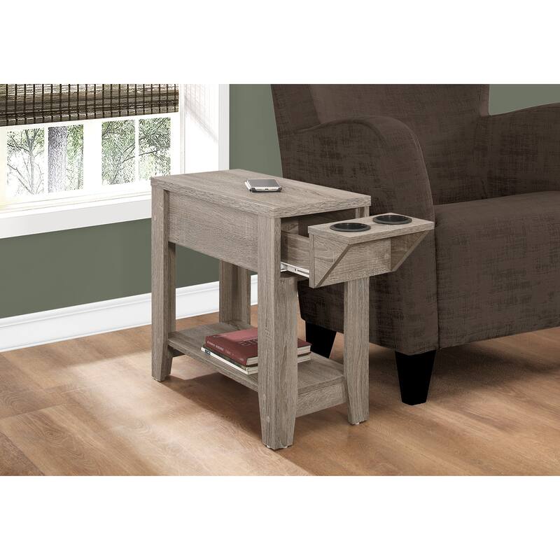 23-Inch Taupe Wood Side Table with Shelf Modern Rectangular End Table for Living Room Storage - 23"H x 28.75"W x 12"L