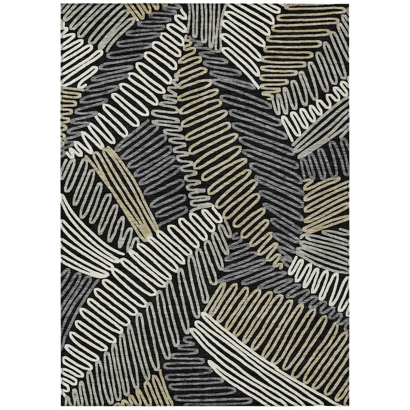 Machine Washable Indoor/ Outdoor Chantille Contemporary Squiggles Rug