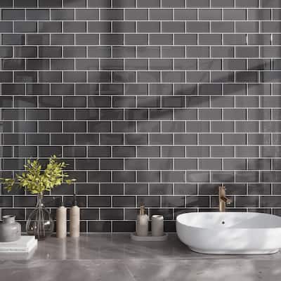 Apollo tile 3" x 6" Colorway Glossy Ash Gray Glass Tile (5 sq ft/case) - 40 Pack