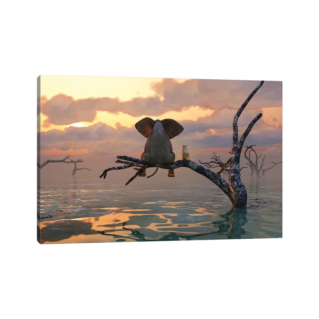 iCanvas "Elephant And Dog Sit On A Tree During A Flood II" by Mike Kiev Canvas Print