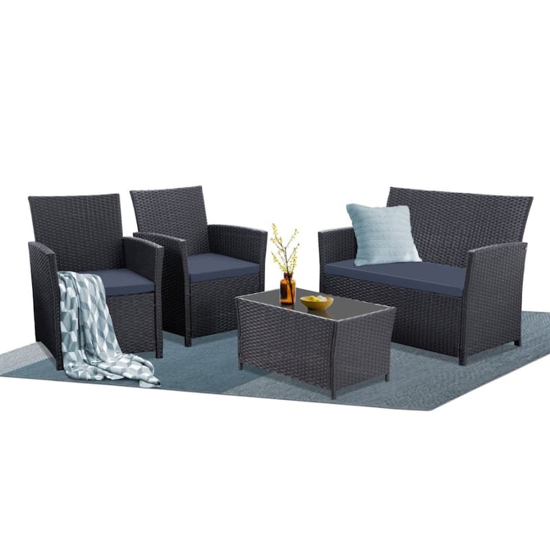 4-Piece Wicker Outdoor Sofa Set, 1 Loveseats, 2 Single Sofas, 1 Table