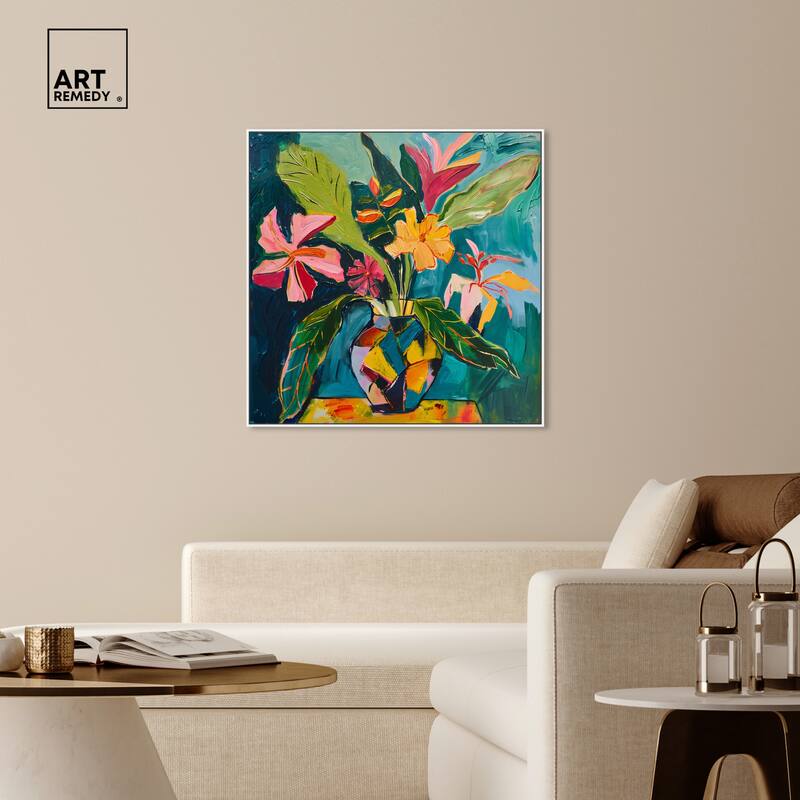 Art Remedy Vase Of Bright Tropical Flowers Ii Framed Flowers In Vase Paintings