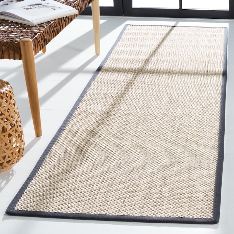 SAFAVIEH Natural Fiber Lorine Casual Border Sisal Rug - 2'6" x 20' Runner - Marble/Dark Grey