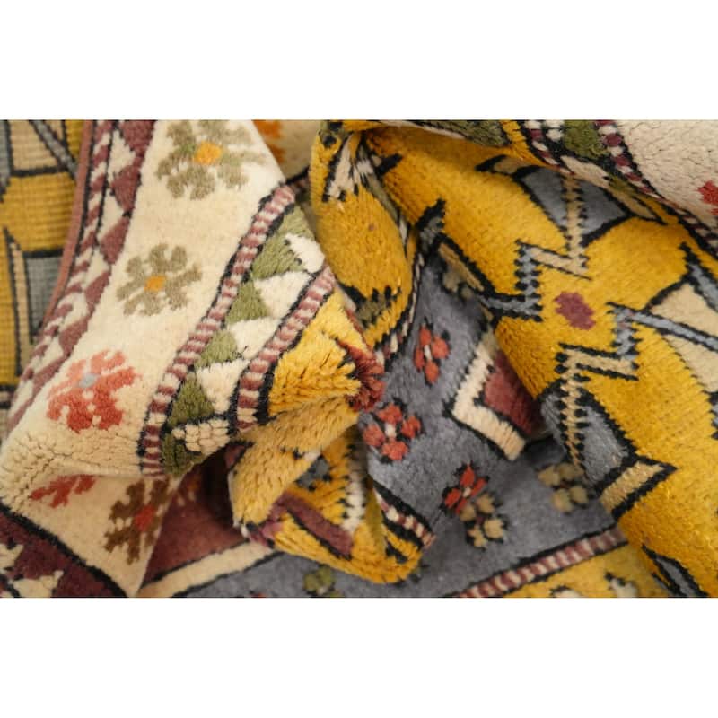 Hand Knotted Oriental 100% Wool Carpet Transitional Tribal Yellow & Gold Anatolian Area Rug - 6' 8'' X 3' 8''