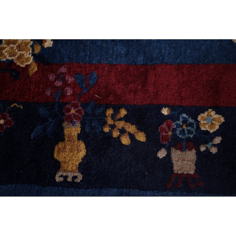 Vegetable Dye Blue Art Deco Chinese Antique Rug Handmade Wool Carpet - 6'1"x 8'10"