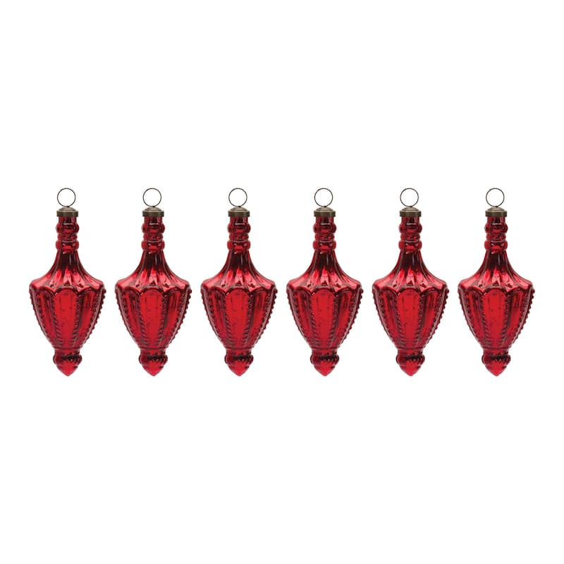 Shiny Finish Glass Christmas Finial Drop Ornaments 7.25" 180mm Red 6Ct