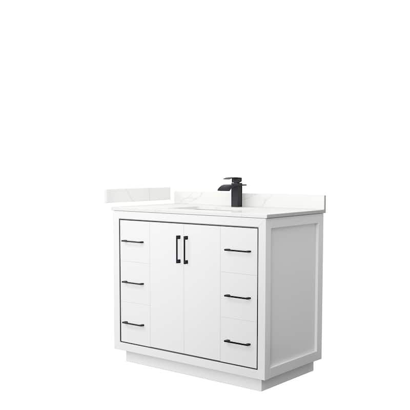 Icon 42-inch Single Vanity, Quartz Top - White, Black Trim, Giotto Quartz Top