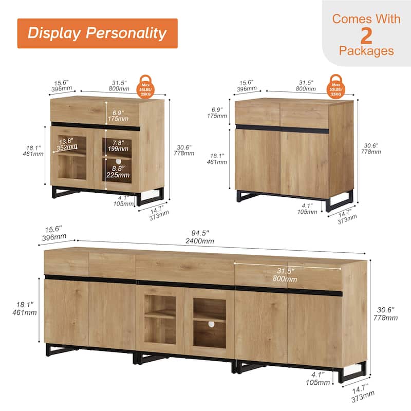 3 In 1 TV Stand for Tvs Up to 100 Inch, TV Console with Glass Doors and Drawer, Entertainment Center for Living Room, Bedroom