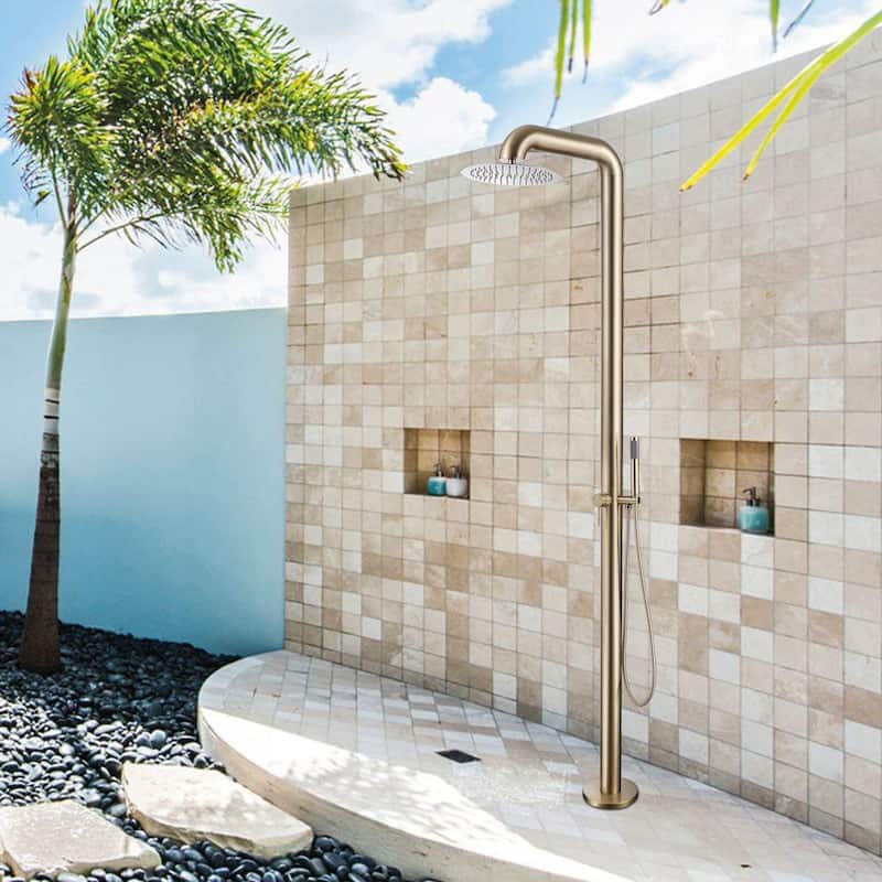 89'' H 304 Stainless Steel Freestanding Outdoor Shower with Detachable Rain Shower Head