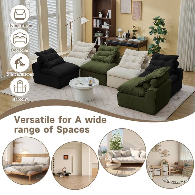 132" Modular Corduroy Sectional Sofa with 12 Pillows & Armless Design