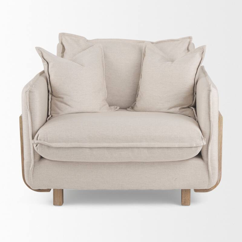 Roy II Beige Fabric w/ Light Brown Solid Wood Frame Arm Chair - 43.3"W x 41.7"D x 33"H