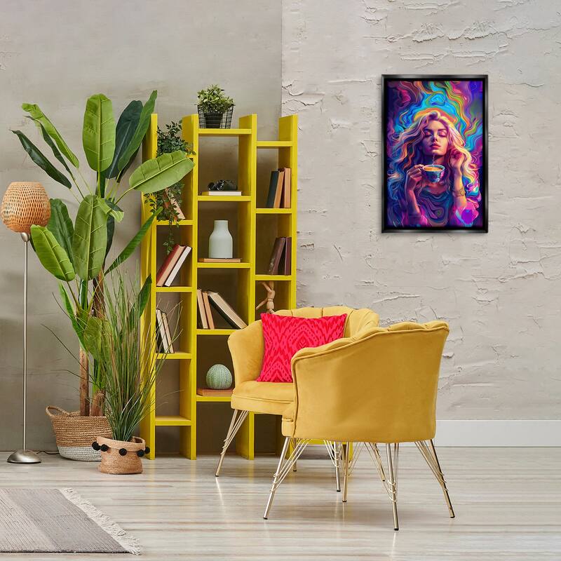 Stupell Spiritual Woman Sipping Tea Framed Floater Canvas Wall Art Design By Spirit of the Rainbow