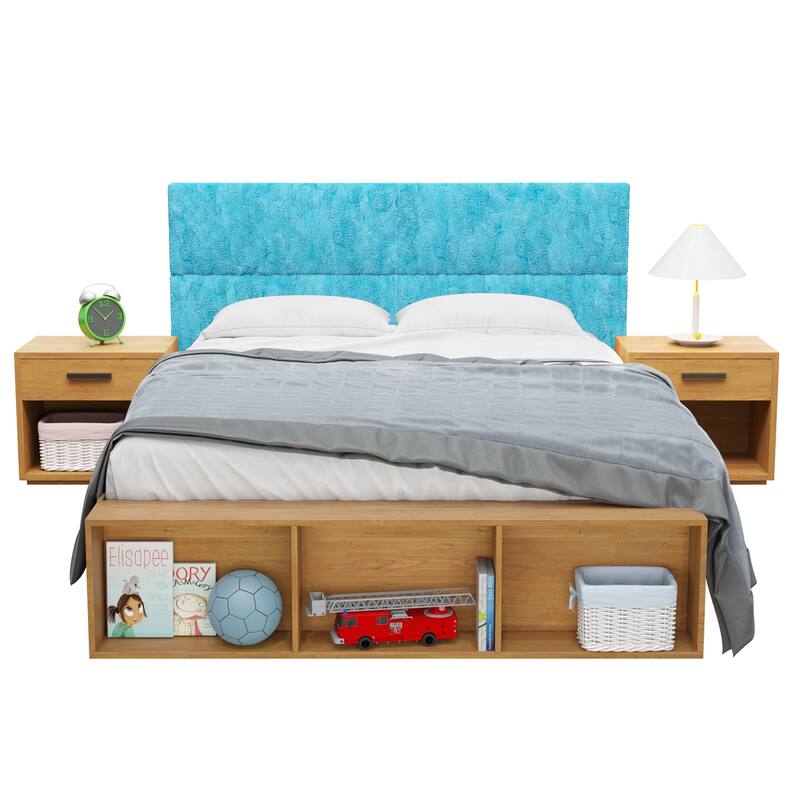 Jaxx Panelist Modern Padded Headboard - Set of 4 Fun Color Panels for Kids - Faux Fur - Maui Turquoise - Queen