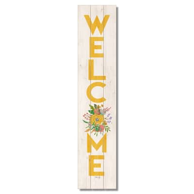 "Floral Welcome" Vertical Decorative Indoor/Outdoor Pallet Wood Sign 36" by 7.5" Made in the USA