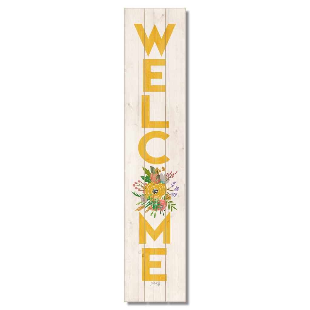 "Floral Welcome" Vertical Decorative Indoor/Outdoor Pallet Wood Sign 36" by 7.5" Made in the USA