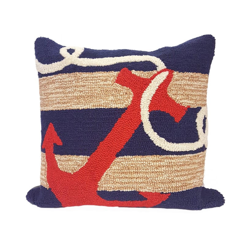 Liora Manne Frontporch Anchor Indoor/Outdoor Pillow Navy 18" Square