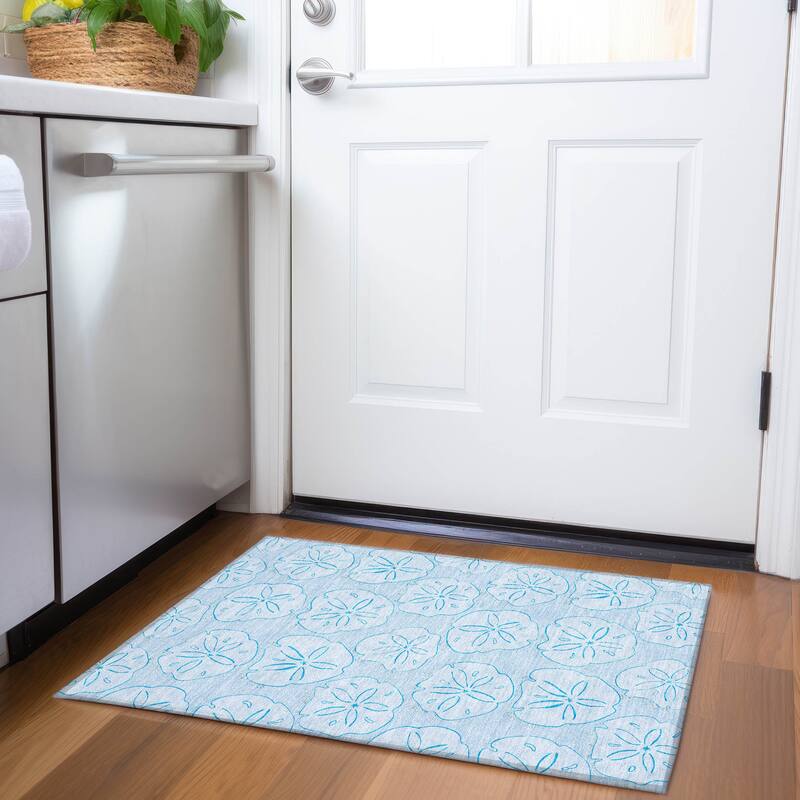 Premium Washable Super Soft Coastal Seashell Imprints Mayfield Rug - Blue - 1' 8" x 2' 6" - Rectangle