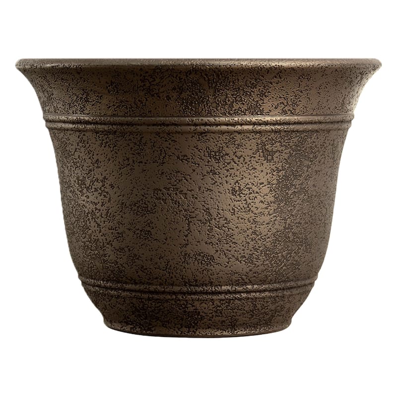 HC Companies 13-Inch Wide Sierra Planter Round Plastic Planter, Nordic Bronze - 13"