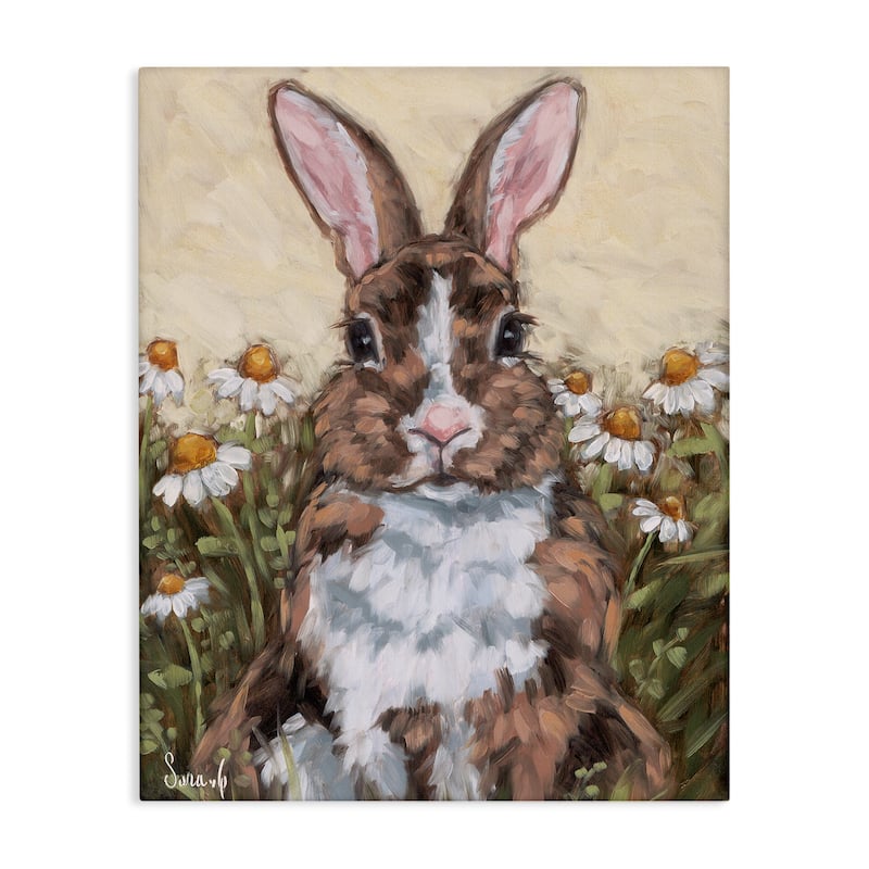 Stupell Rabbit Portrait with Daisies Canvas Wall Art Design By Sara G. Designs - 16 x 20