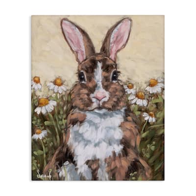 Stupell Rabbit Portrait with Daisies Canvas Wall Art Design By Sara G. Designs