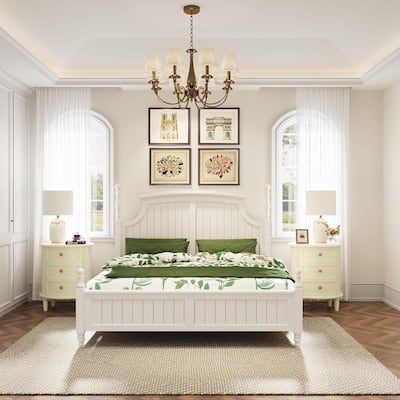 Nightstand with 3 Drawers, White Bedside Table with Storage