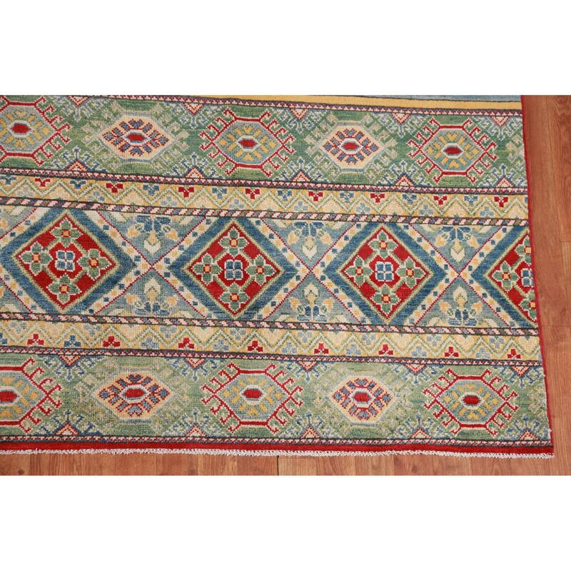 Hand Knotted Oriental 100% Wool Carpet Traditional Geometric Multi-Colored Kazak Area Rug - 11' 3'' X 9' 1''