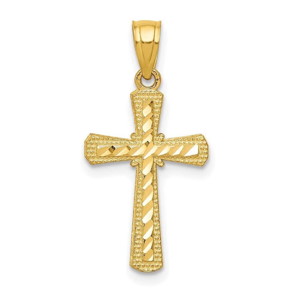 Curata 10k Yellow Gold 18" Textured Ornate Cross Pendant Necklace - 25x11mm