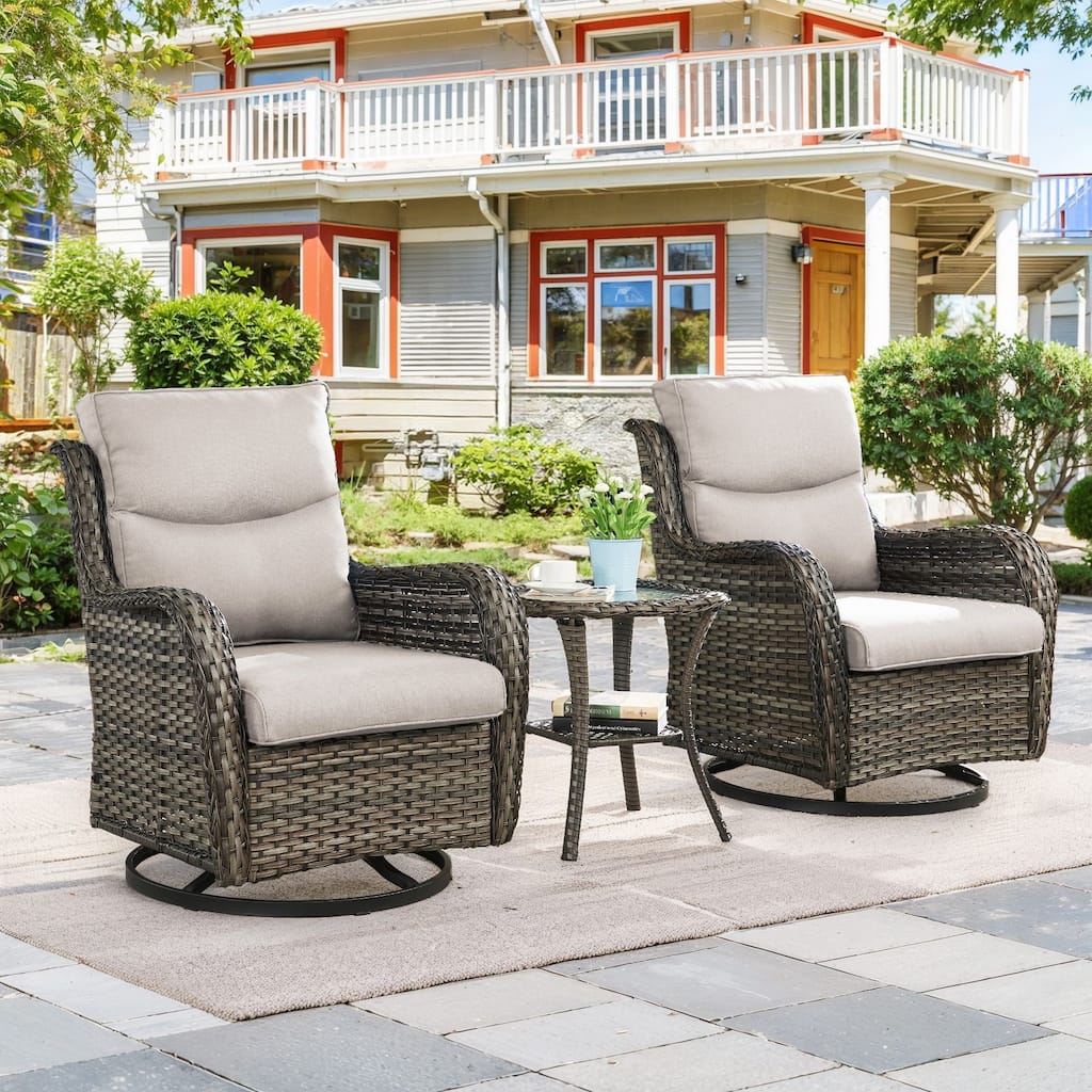 3 Pieces Wicker Glider Chairs with Side Table- Grey cushion