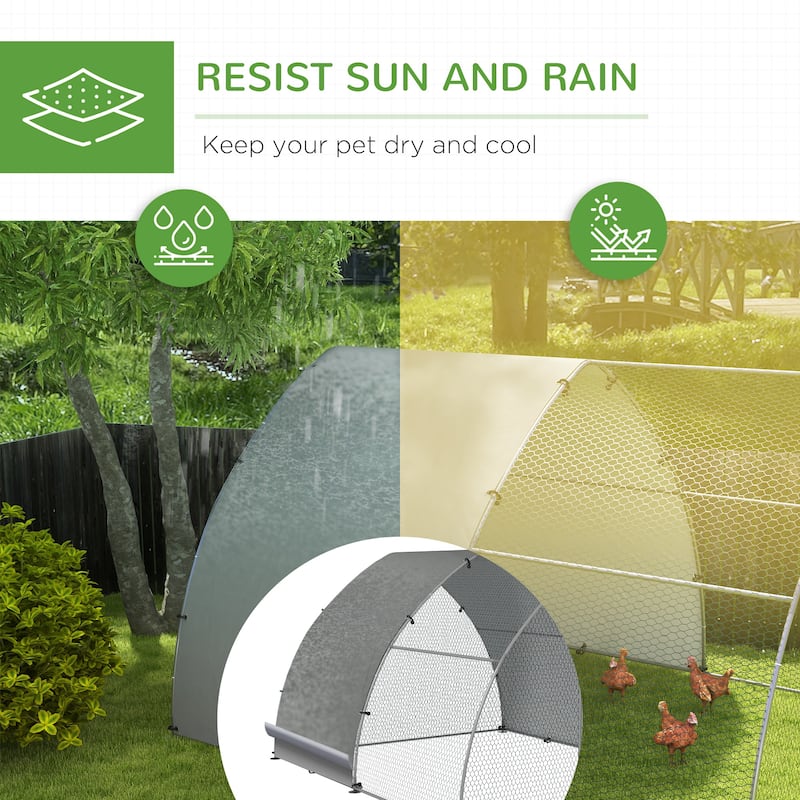 PawHut Chicken Run, Large Metal Chicken Coop with Waterproof and Anti-UV Cover, Walk in Poultry Cage Outdoor for 8-12 Chickens