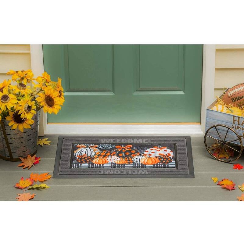 Elegant Pattern Pumpkins Garden Suede Flag and Sassafras Door Mat Set - Multi-Color